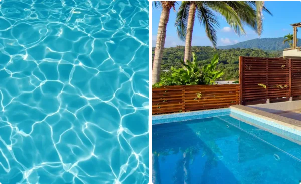 La mosaique en carrelage pour piscine s’intègre au paysage.